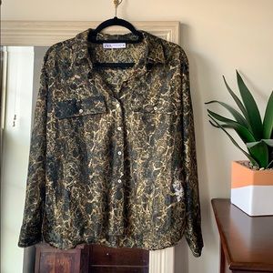 Zara lace animal print button down top (M) ✨